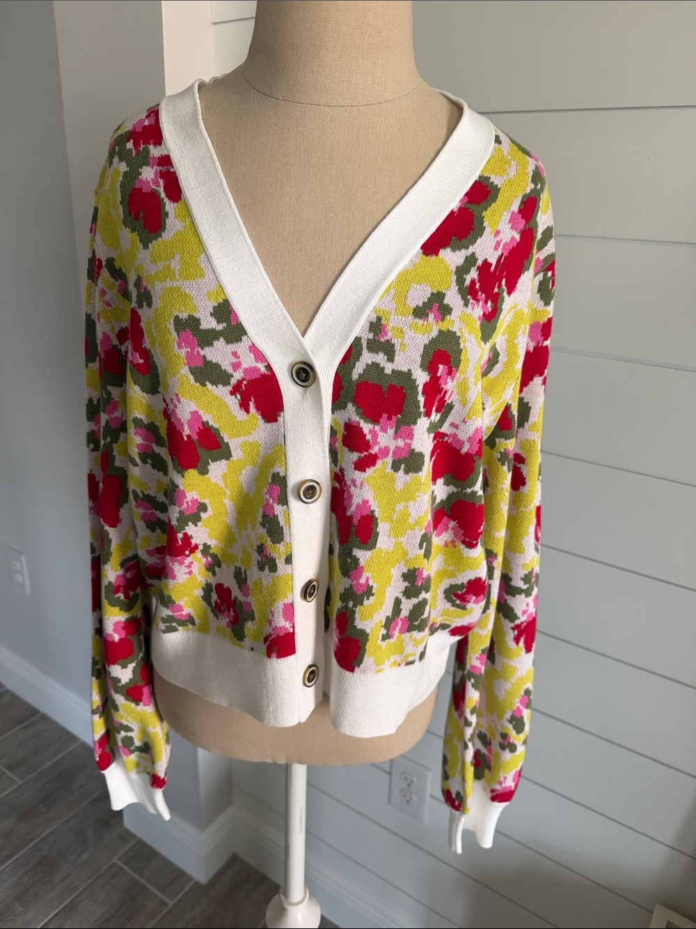 CAbi Floral V-Neck Cardigan - Yellow, Pink & Green